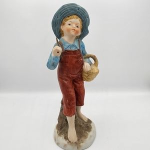 Vintage Norleans Ceramic Bisque Figurine Boy Going Fishing